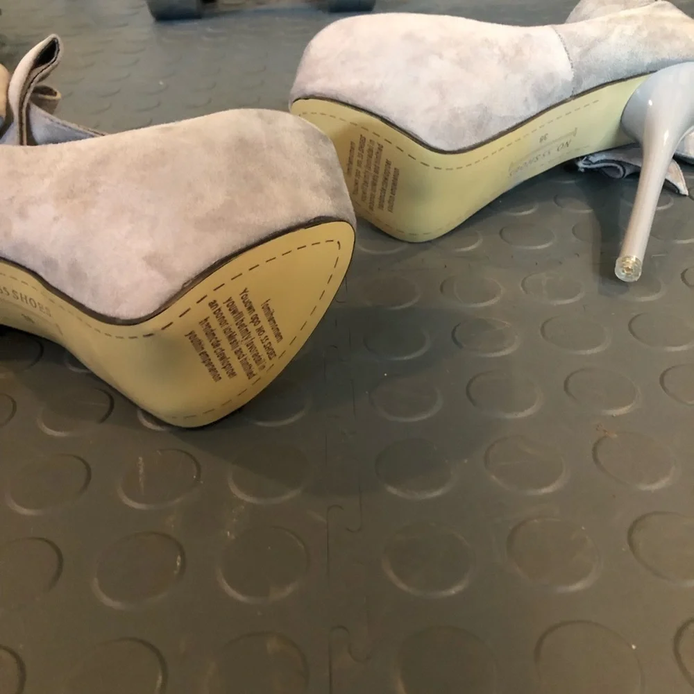 New No. 55 Gray Suede Stiletto Platform Heels - Picture 4 of 5